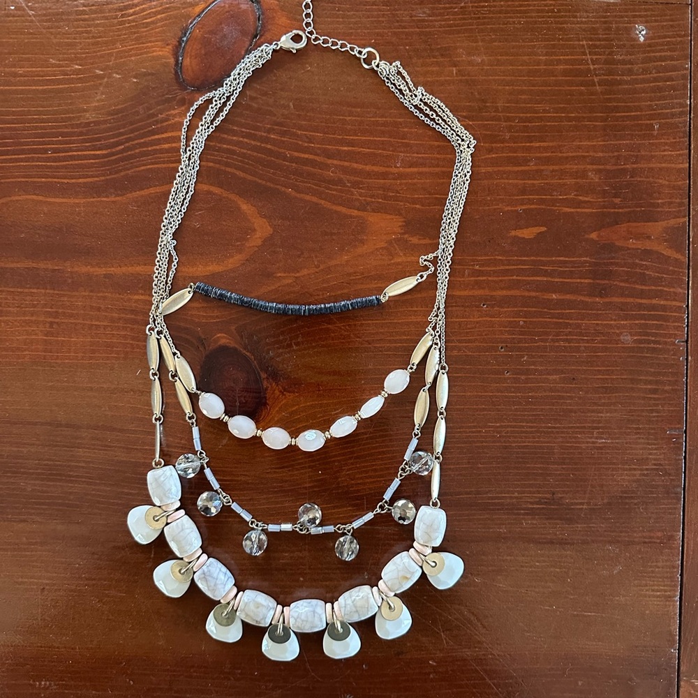 Anthropologie Elegant Multi-Layered Gold and White Necklace